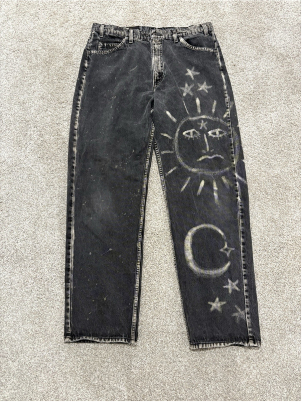 Vintage Levi's 565 Wide Leg Jeans 36x34 Custom Sun Moon Celestial Y2K Grunge